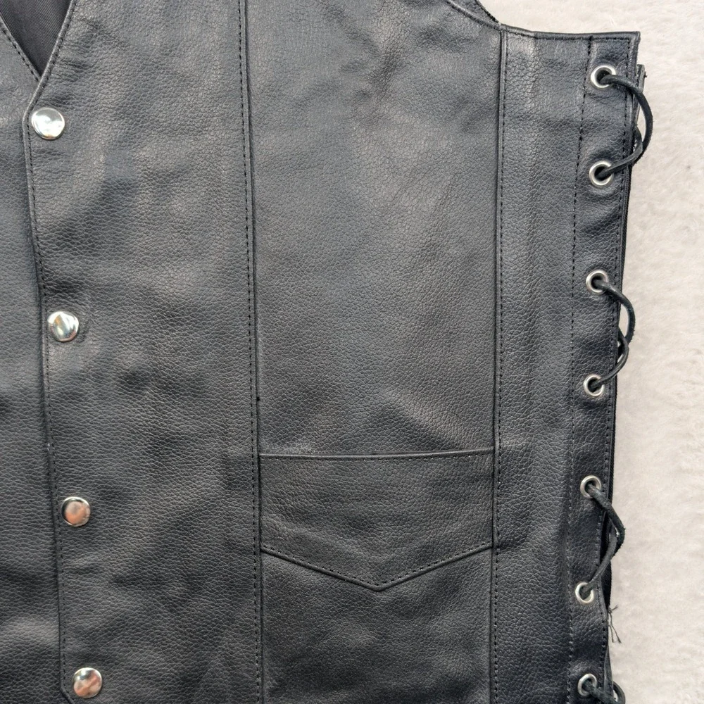 VTG Victory Motorcycle Vest Men's Large Black Leather Biker Side Lace Moto Y2K
